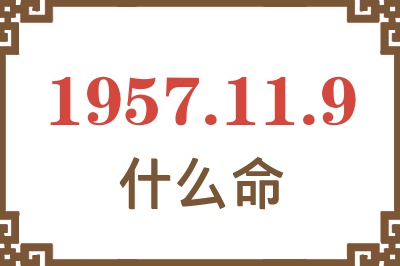 1957年11月9日出生是什么命？