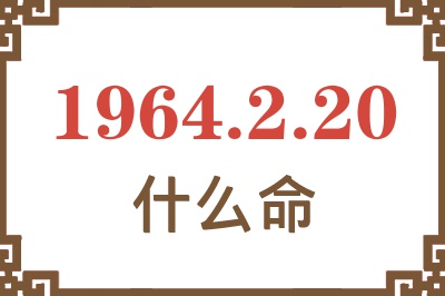 1964年2月20日出生是什么命? 1964年2月20日出生是什么命?